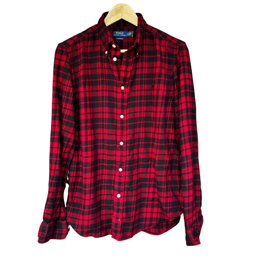 Polo Ralph Lauren Men Flannel Shirt Size L Red Black Cabincore Outdoors READ